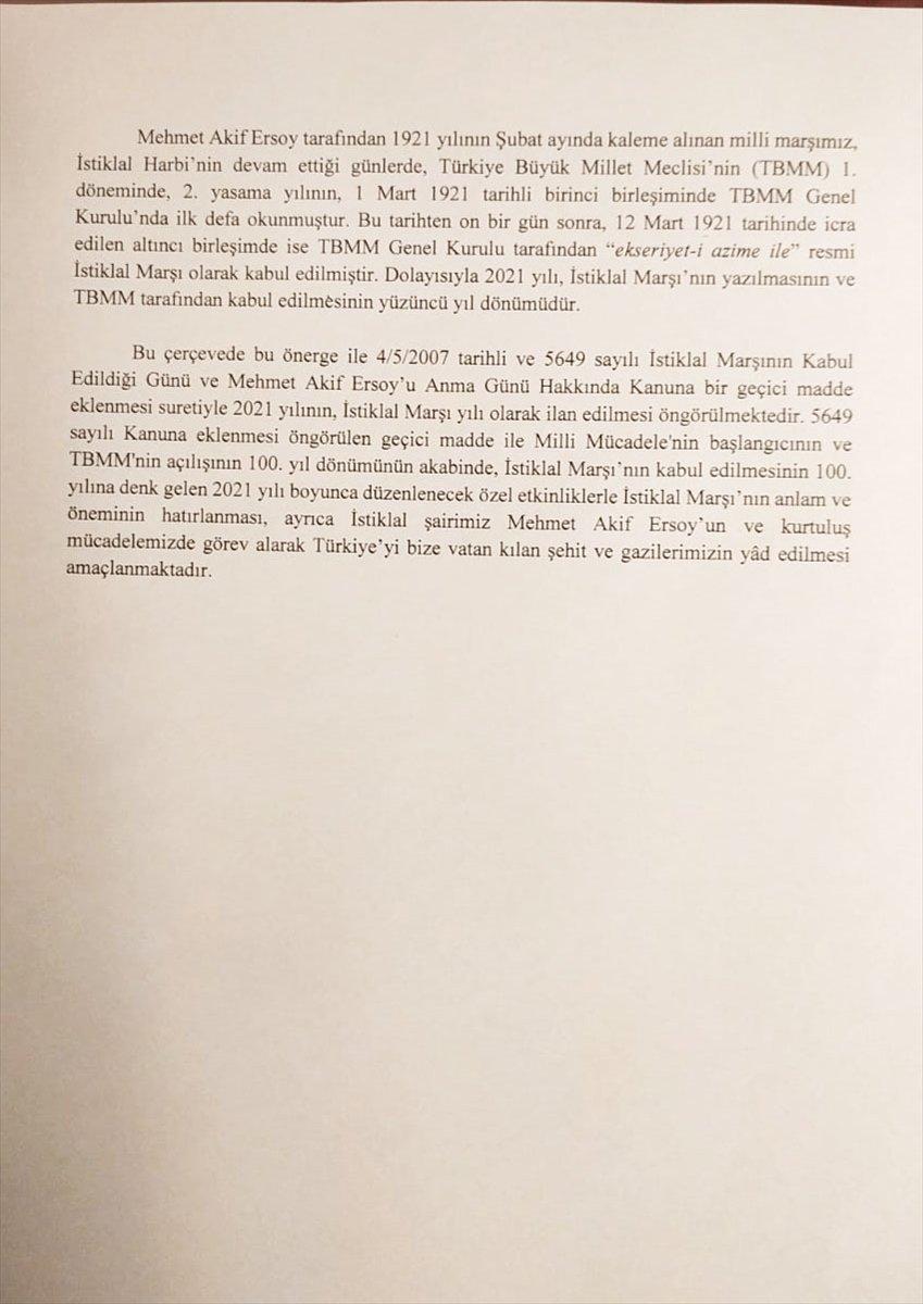 2021, TBMM'de İstiklal Marşı Yılı kabul edildi
