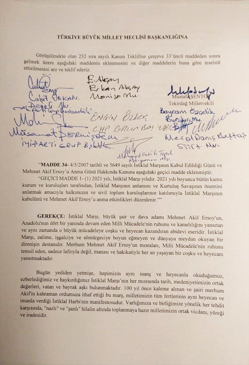 2021, TBMM'de İstiklal Marşı Yılı kabul edildi