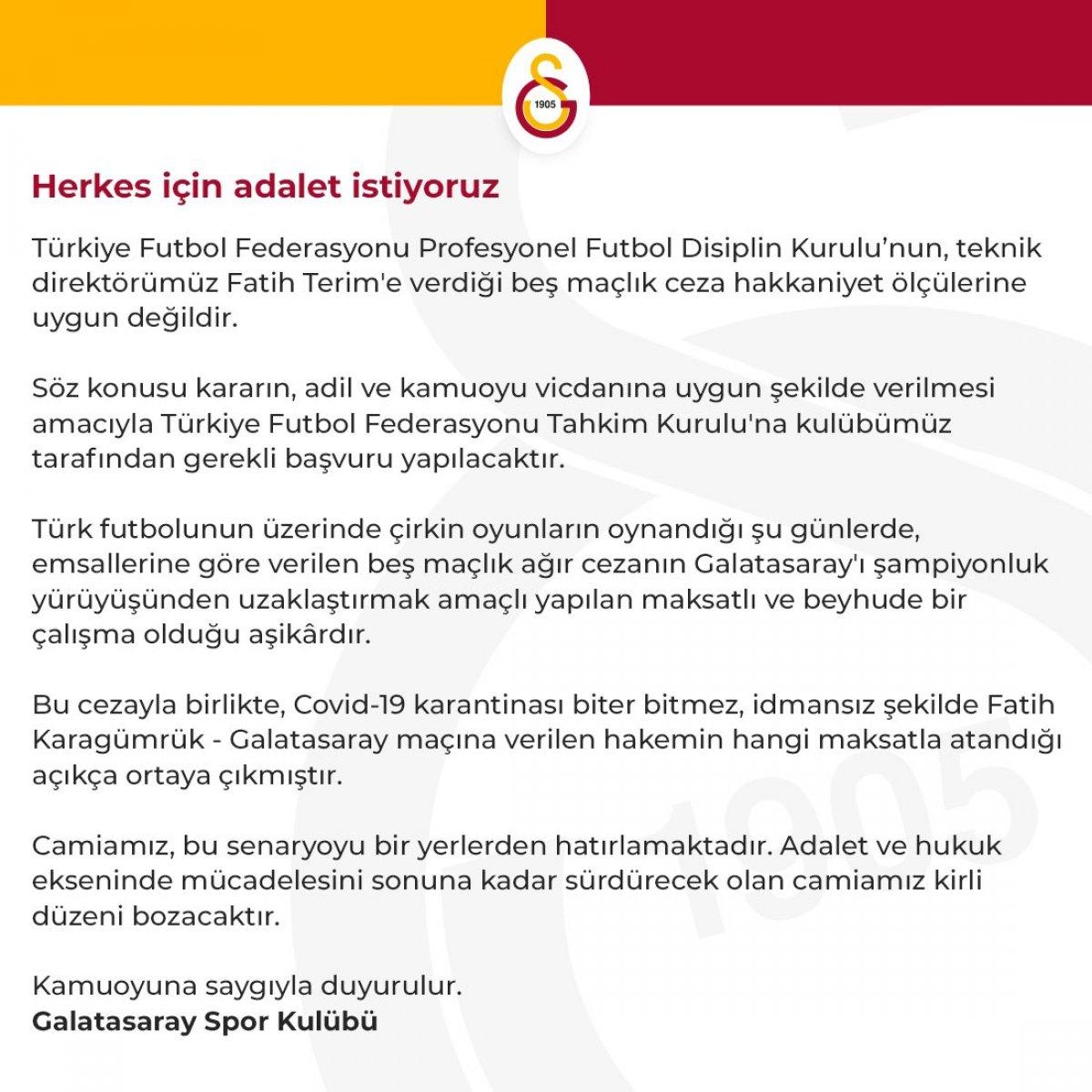 Galatasaray: Herkes için adalet istiyoruz