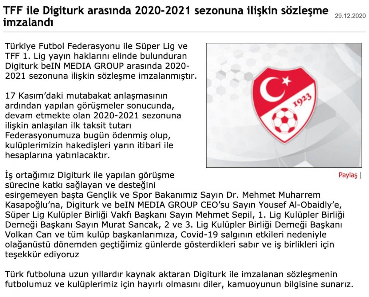 TFF: Digitürk ile sözleşme imzalandı