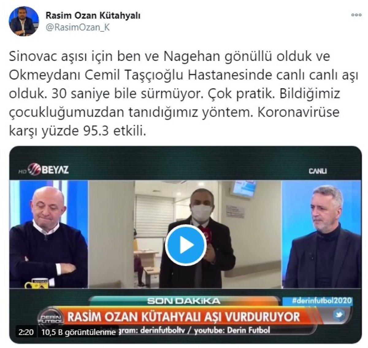 Rasim Ozan Kütahyalı, canlı yayında koronavirüs aşısı oldu