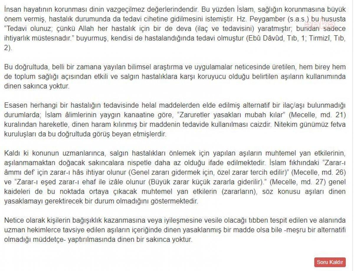 Diyanet'ten domuz proteinli aşı açıklaması