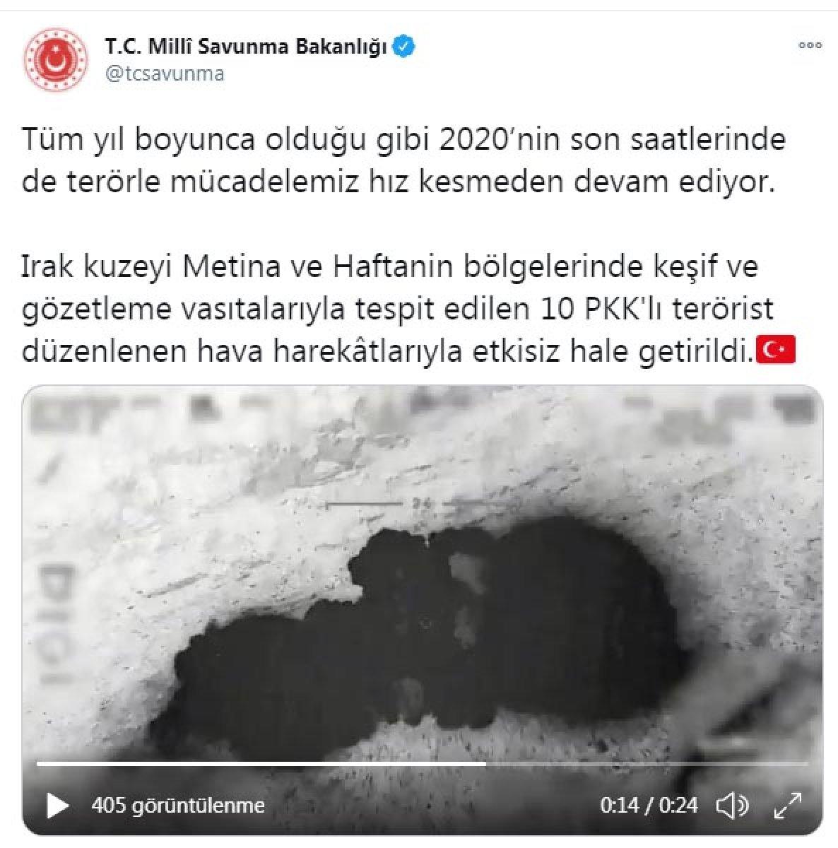 Kuzey Irak'ta 10 terörist etkisiz hale getirildi