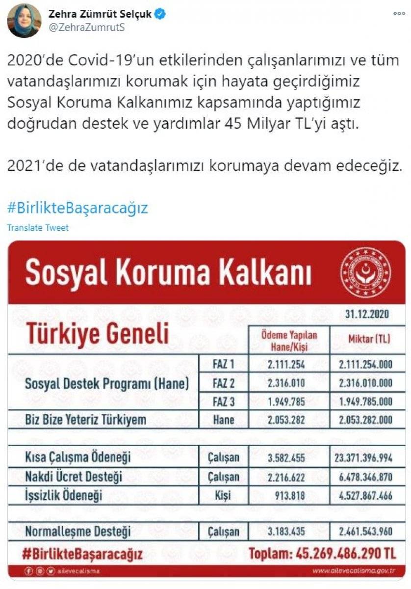 Sosyal Koruma Kalkanı kapsamındaki yardımlar 45 milyar TL'yi geçti