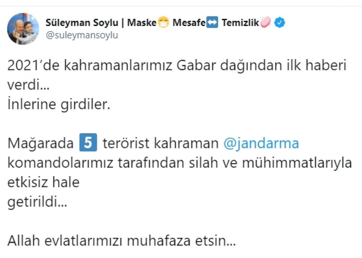 Gabar Dağı bölgesindeki mağarada 5 terörist öldürüldü