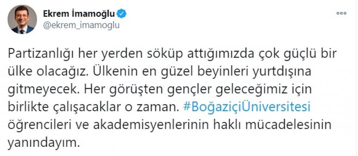 Ekrem İmamoğlu da Boğaziçili öğrencilere destek çıktı