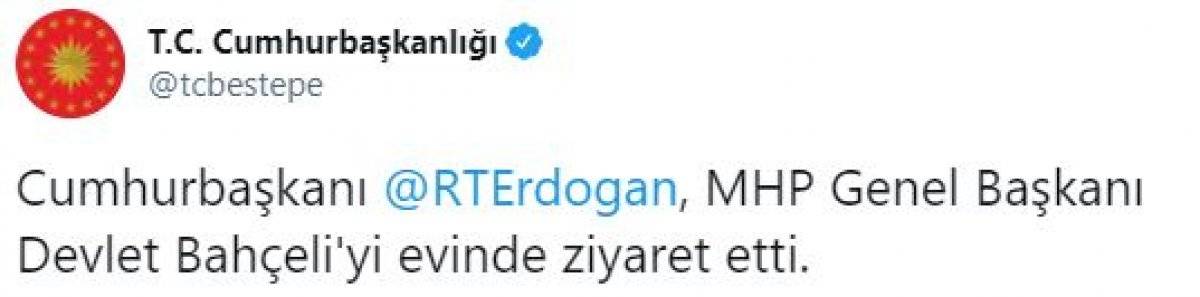 Cumhurbaşkanı Erdoğan'dan, Devlet Bahçeli'ye ziyaret