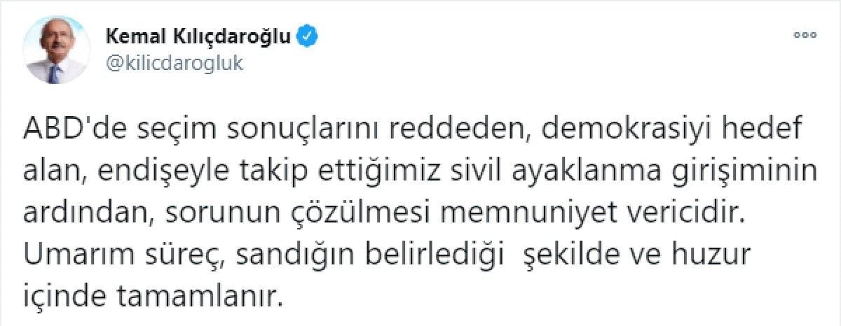 Kılıçdaroğlu'ndan ABD yorumu: ABD'deki sorunun çözümü memnuniyet verici