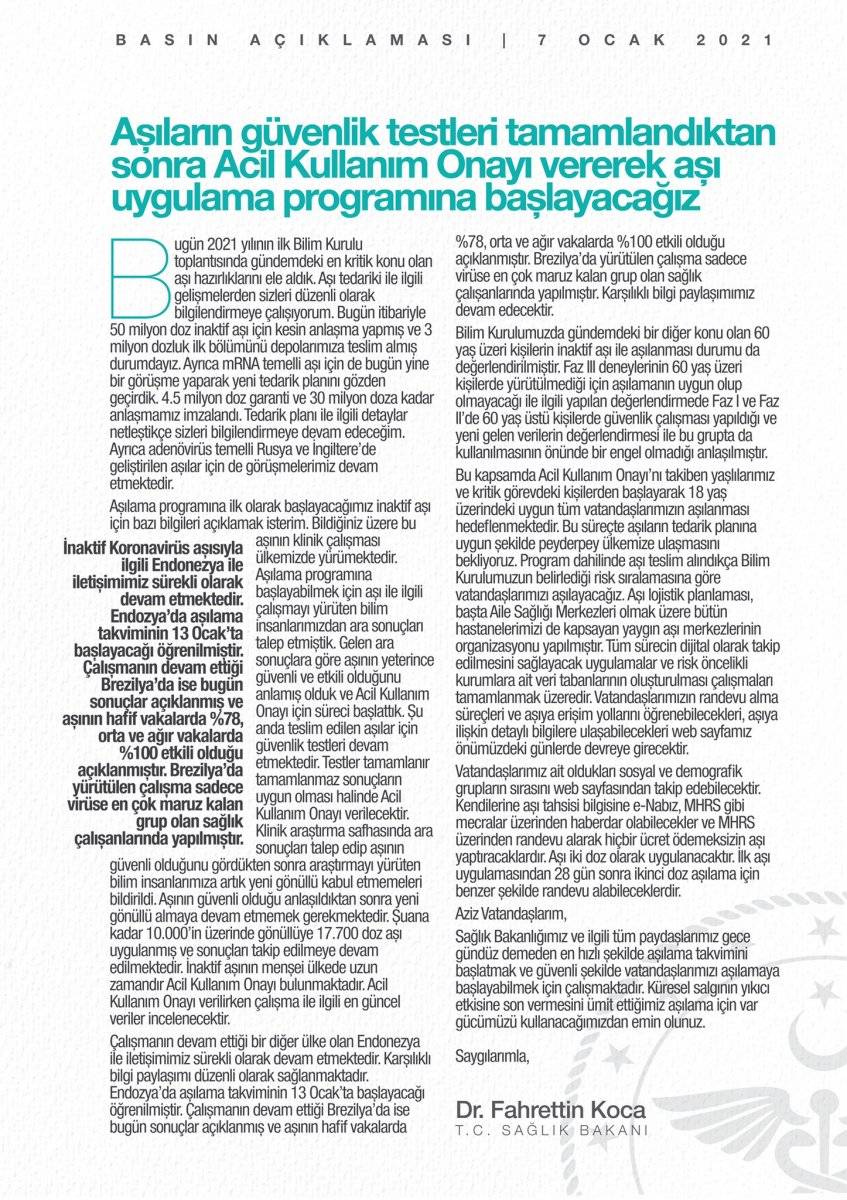 Bakan Koca: 17 bin 700 doz aşı uyguladık
