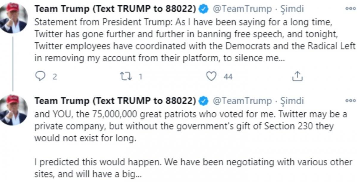 Trump'tan Twitter'a: Bizi susturamayacaksınız