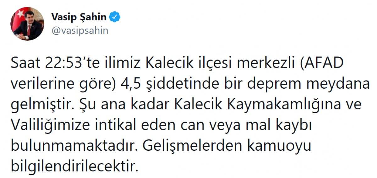 Ankara'nın Kalecik ilçesinde 4,5 büyüklüğünde deprem meydana geldi