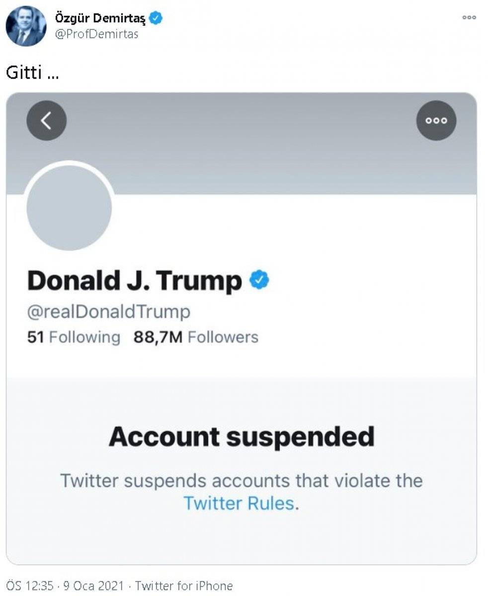 Özgür Demirtaş, Trump'ın sosyal medyada yasaklanmasını doğru buldu