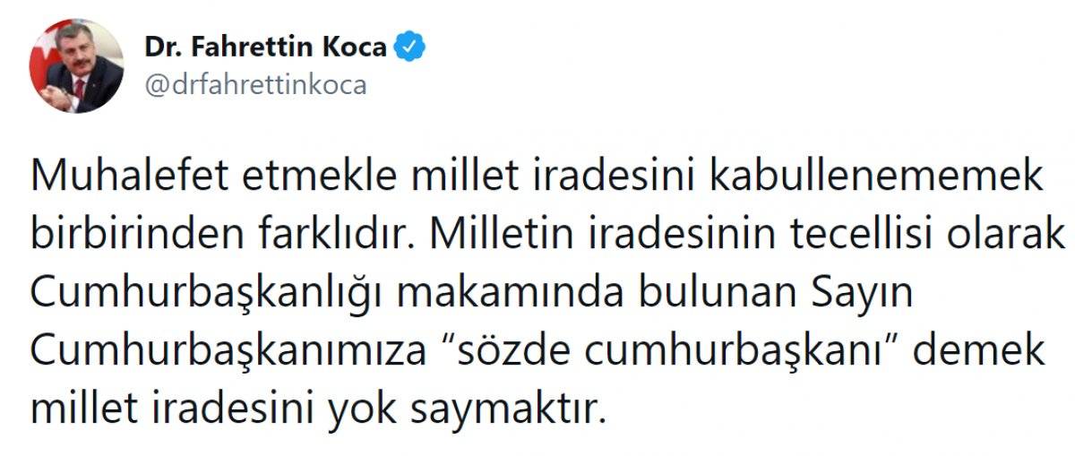 Bakan Koca: 'Sözde cumhurbaşkanı' demek, millet iradesini yok saymaktır