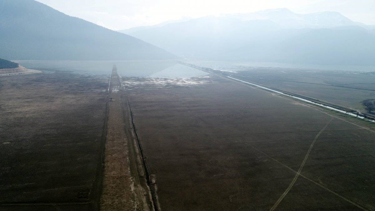 Antalya'da kuruyan Avlan Gölü, koyun ve keçi sürülerine kaldı