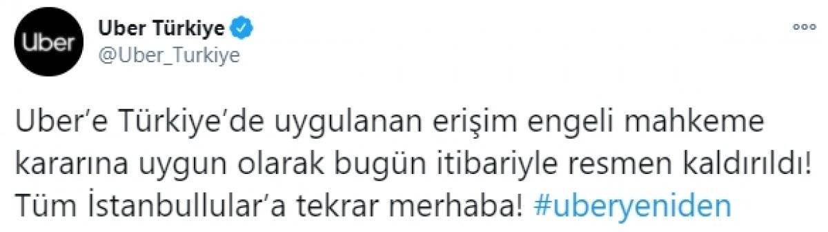 Uber'e Türkiye'de uygulanan erişim engeli kaldırıldı