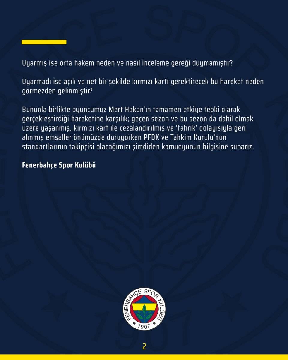 Fenerbahçe: PFDK kararlarının takipçisi olacağız