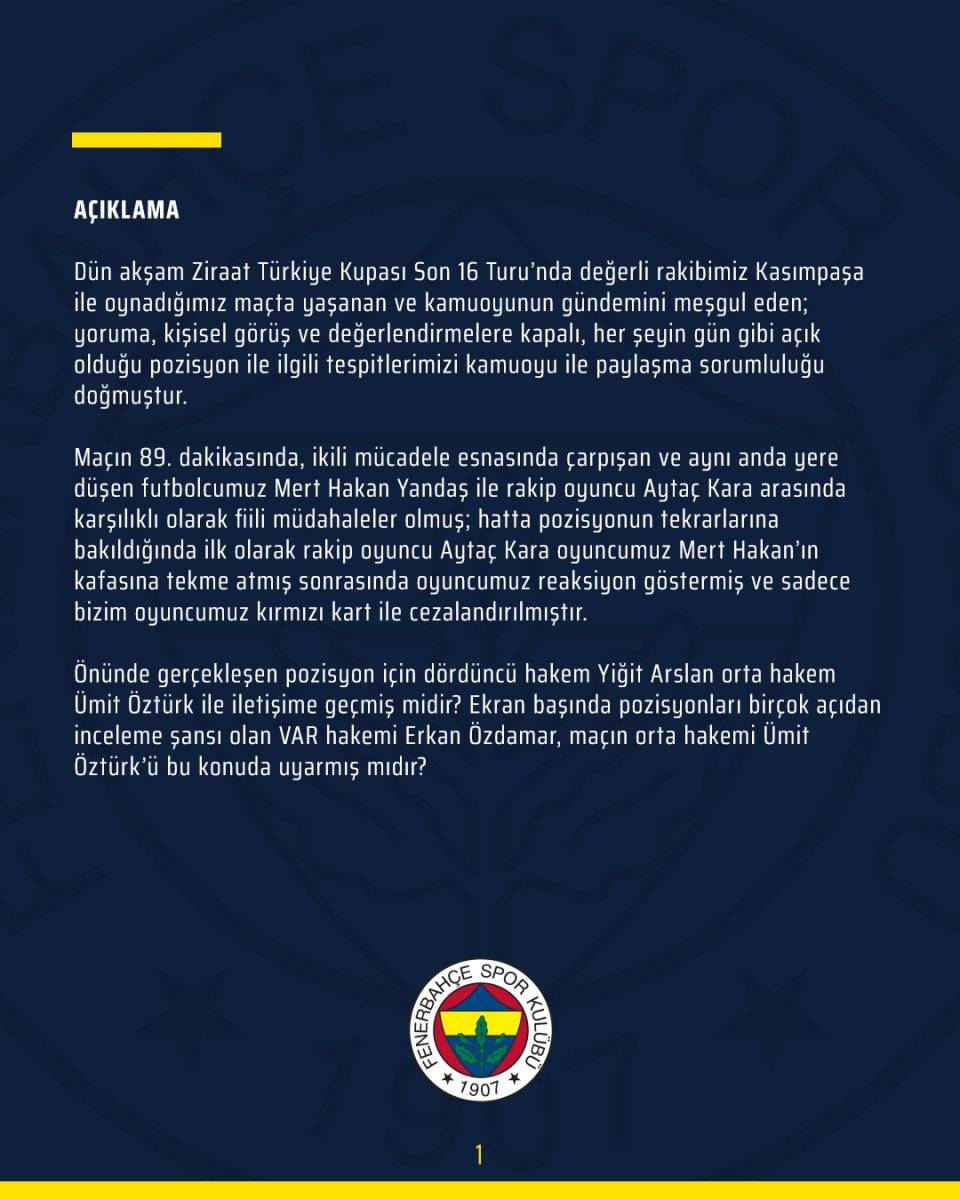 Fenerbahçe: PFDK kararlarının takipçisi olacağız