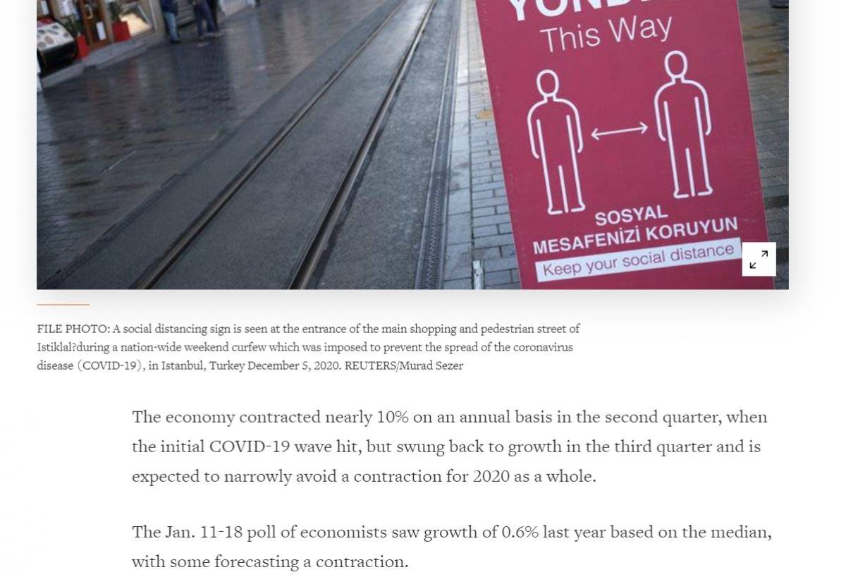 Reuters: Türkiye ekonomisi 2021'de yüzde 4 büyüyecek