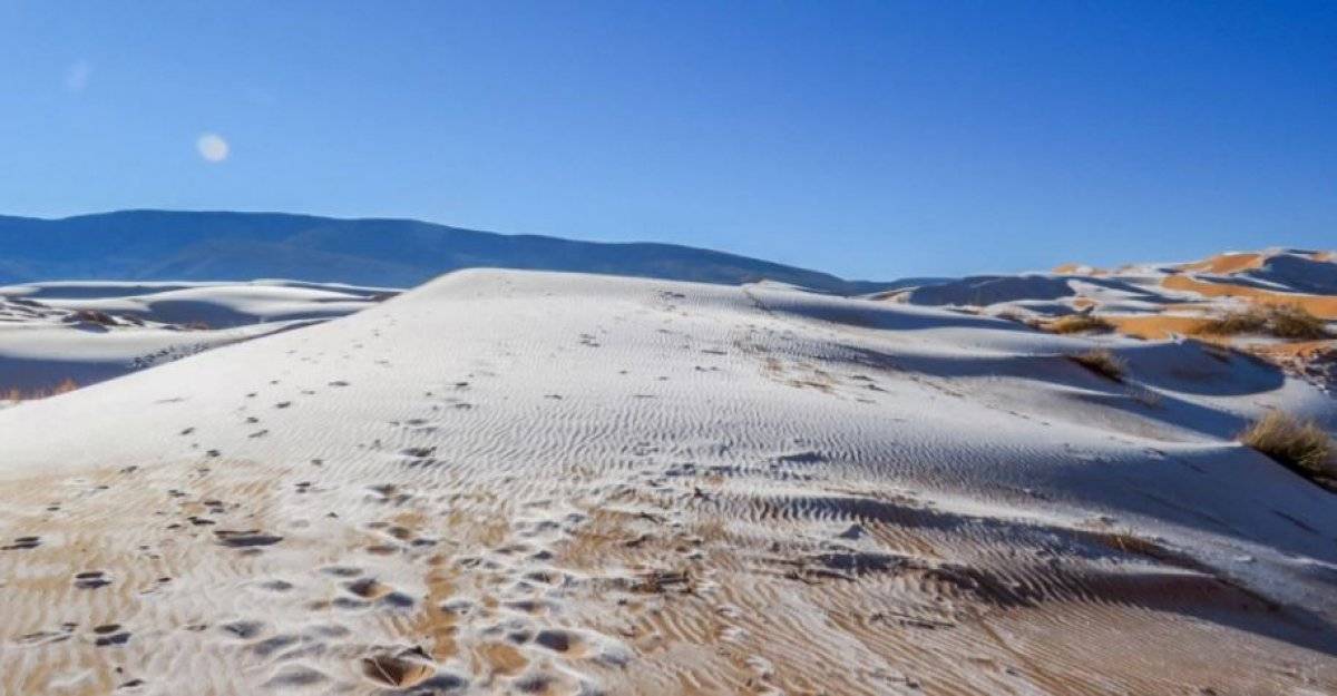 Sahra Çölü, kar yağışı sonrası beyaza büründü