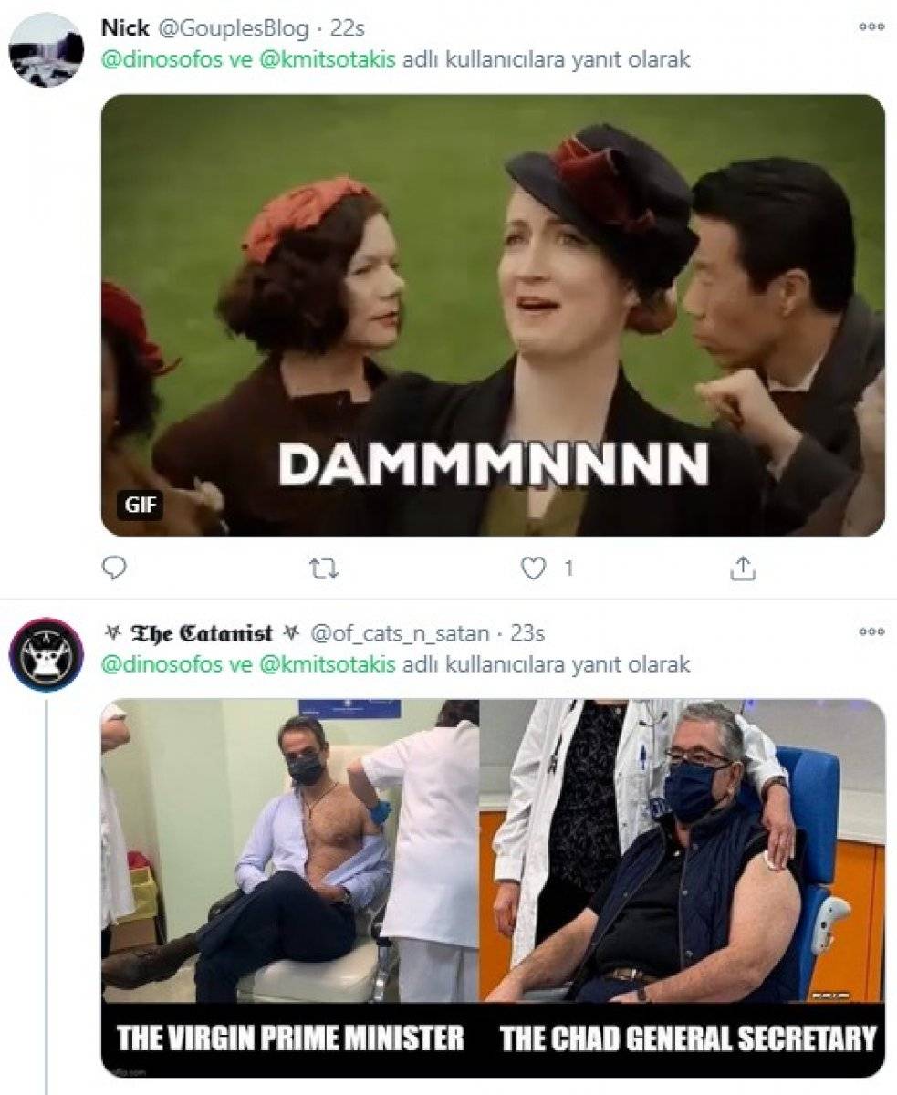 Miçotakis'in aşı yaptırırken göğüs dekoltesi olay oldu