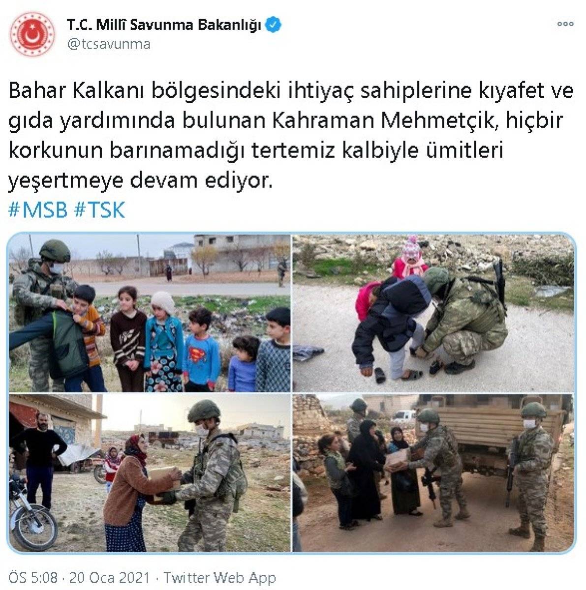 Mehmetçik'ten Suriye'de ihtiyaç sahiplerine kıyafet ve gıda yardımı