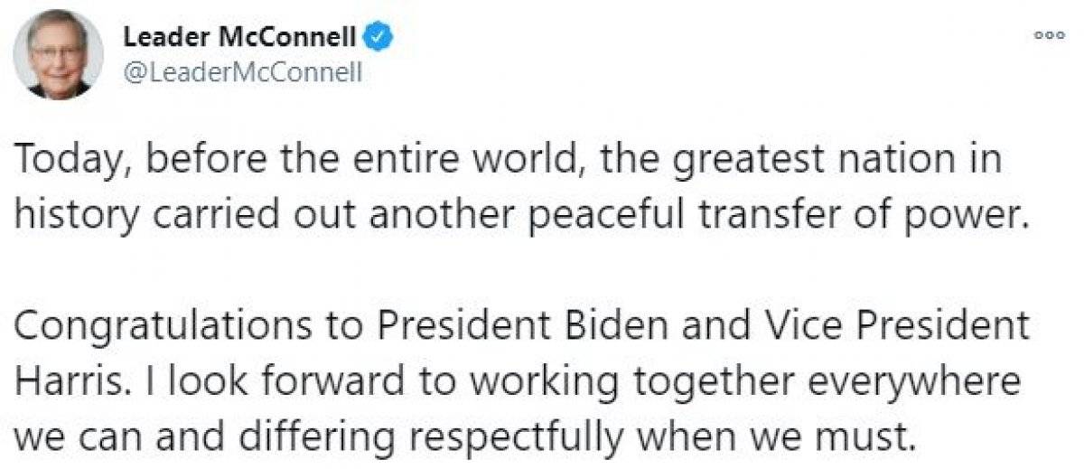 Cumhuriyetçilerden Joe Biden'a birlikte çalışma sözü