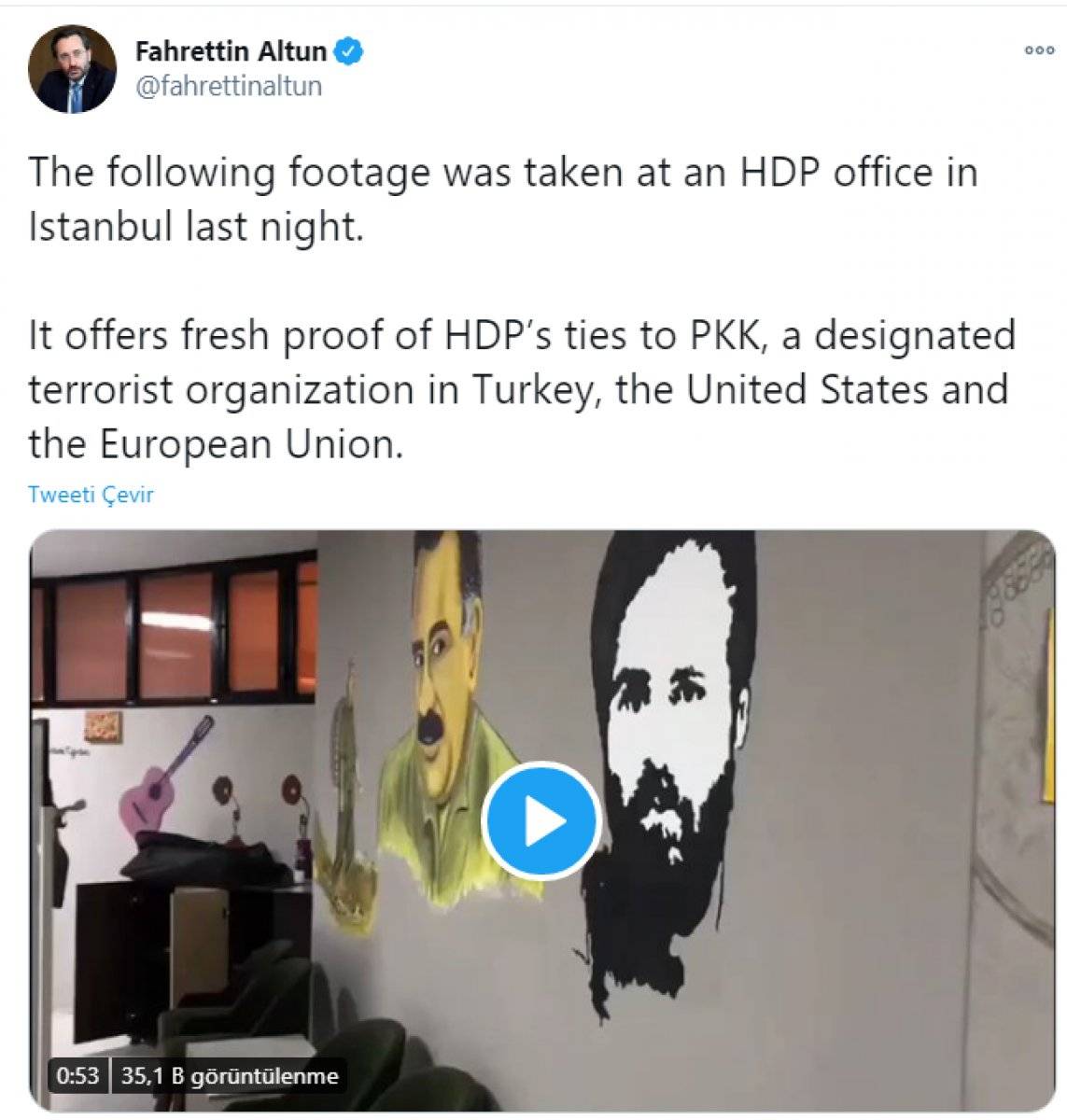 Fahrettin Altun: Batı, HDP/PKK yalanlarını yaymayı bırakmalı