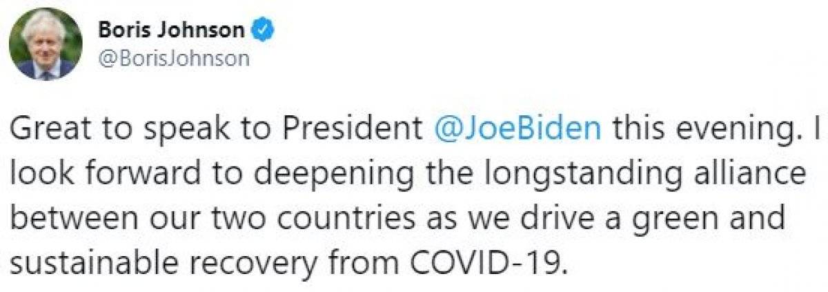Boris Johnson, Joe Biden ile görüşmesinin fotoğrafını paylaştı