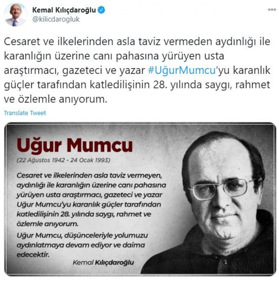 Kemal Kılıçdaroğlu, ölümünün 28. yılında Uğur Mumcu'yu andı