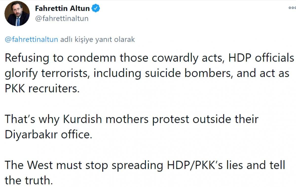 Fahrettin Altun: Batı, HDP/PKK yalanlarını yaymayı bırakmalı