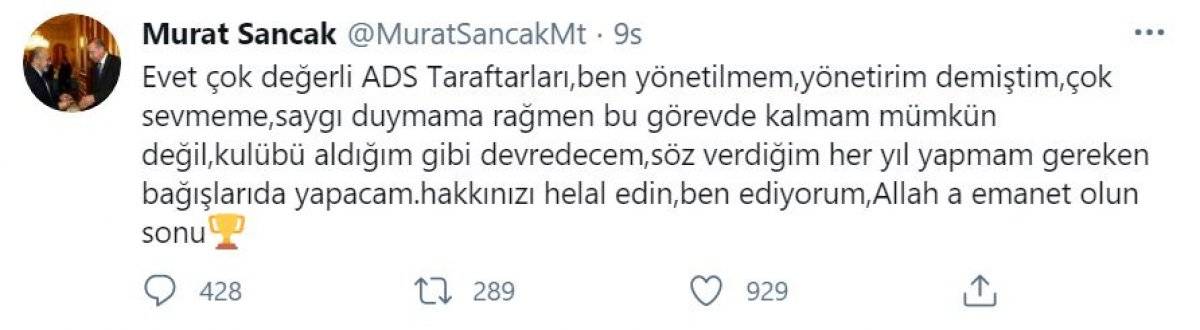 Adana Demirspor Başkanı Murat Sancak istifa etti