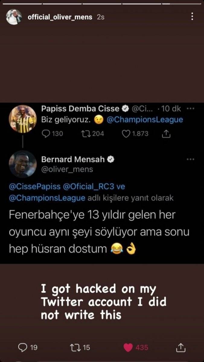 Bernard Mensah: Cisse'ye o mesajı ben atmadım