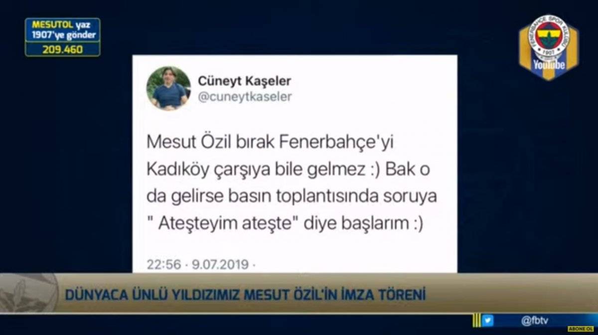 Mesut Özil'in imza töreninde Cüneyt Kaşeler'e tweet hatırlatması