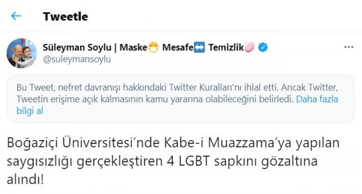 Twitter'dan Süleyman Soylu'nun paylaşımına kısıtlama