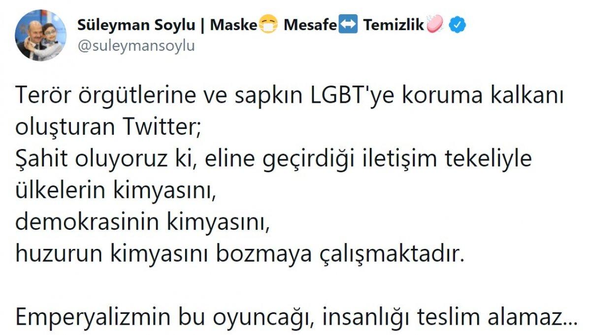 Bakan Soylu, Twitter'a tepki gösterdi
