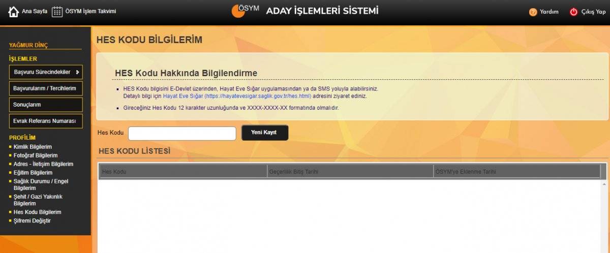 Sınav için HES kodu nasıl alınır? ÖSYM'ye HES kodu nasıl eklenir? ÖSYM AİS HES kodu ekleme..