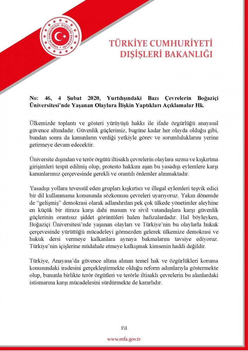 Dışişleri Bakanlığı: Türkiye’nin içişlerine müdahale kimsenin haddi değildir