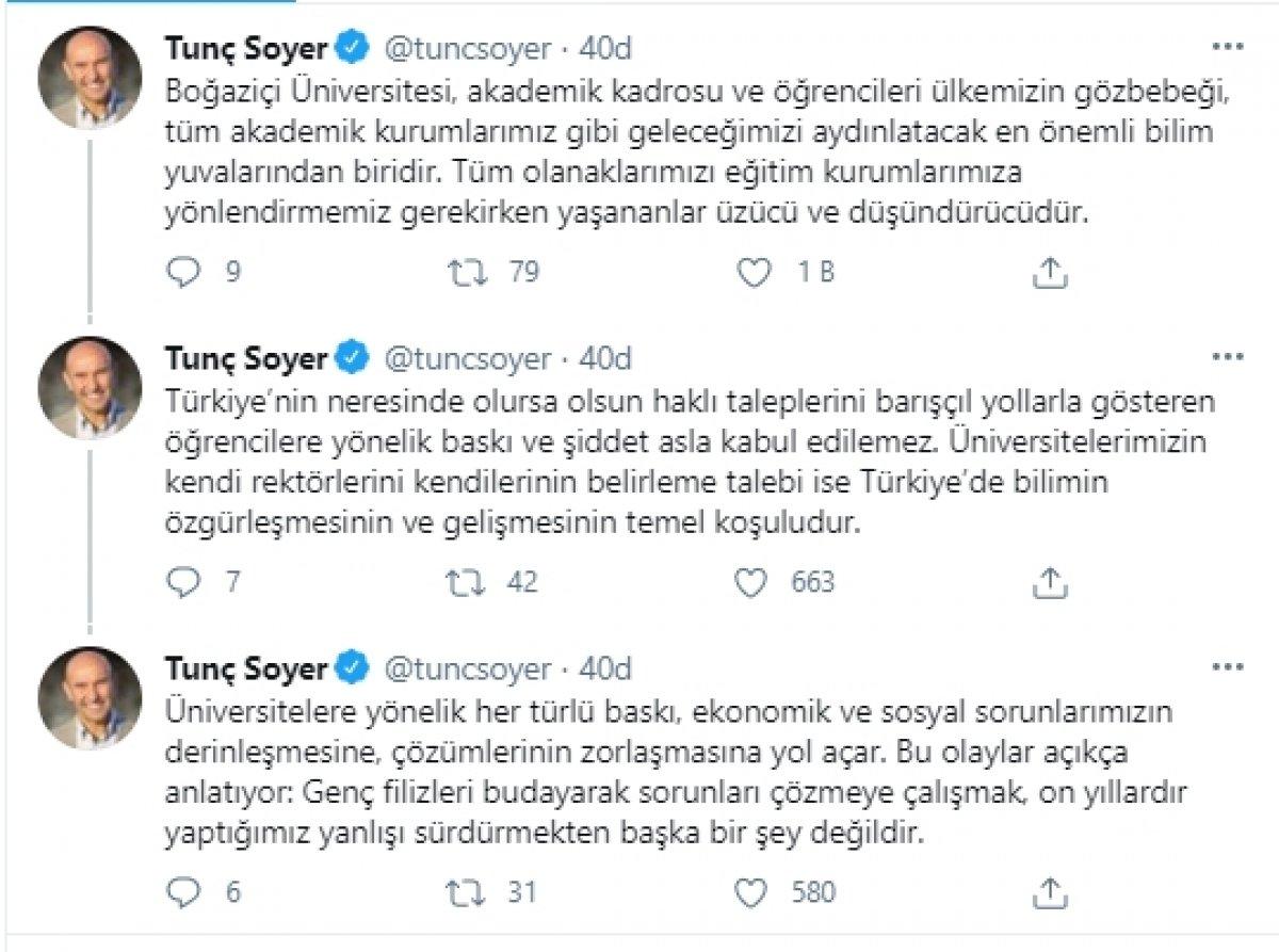 Tunç Soyer'den Boğaziçi protestolarına destek