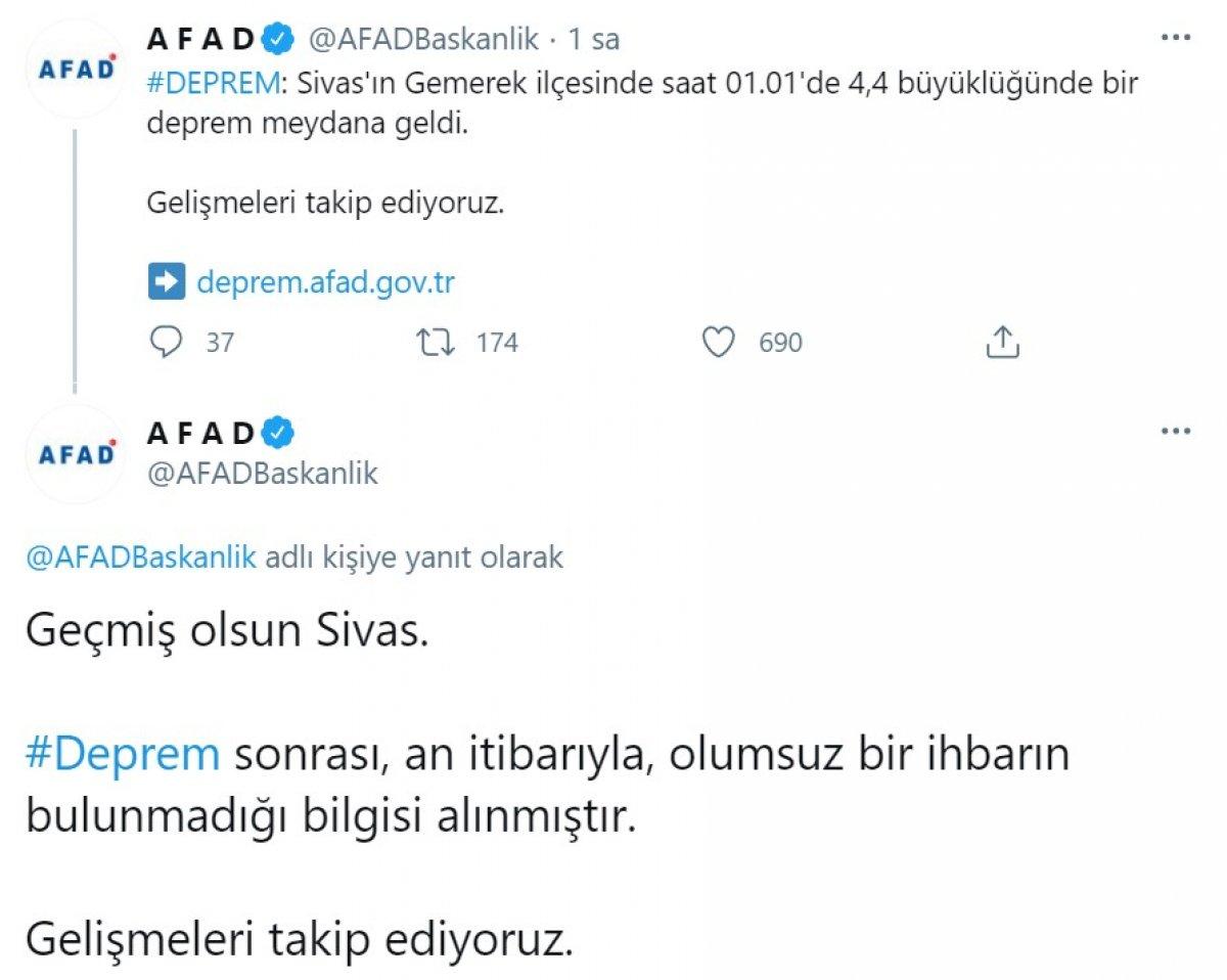 Sivas'ta 4,4 büyüklüğünde deprem meydana geldi