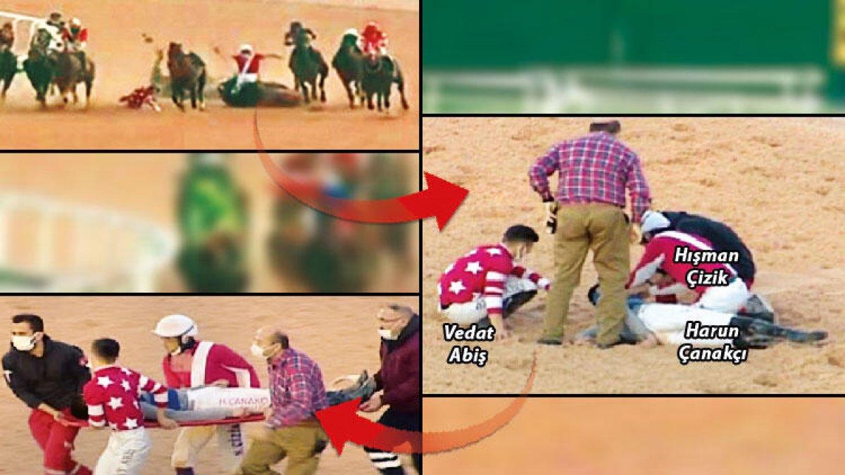 Jokey dili boğazına kaçan meslektaşının hayatını kurtardı