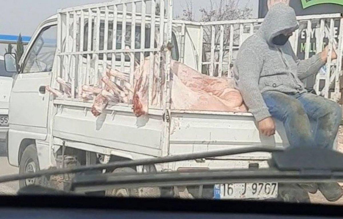 Şanlıurfa'da kamyonet kasasında taşınan etler tepki çekti