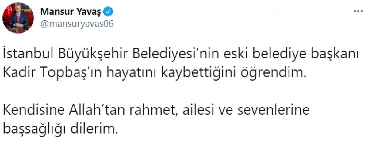 Tevfik Göksu'dan, Kadir Topbaş için başsağlığı mesajı