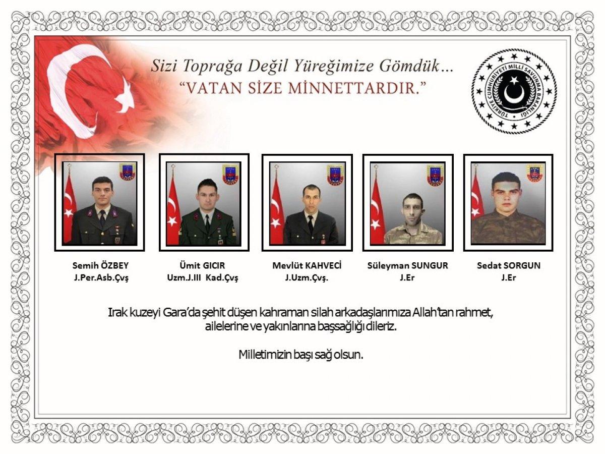 Milli Savunma Bakanlığı: Şehitlerimize Allah’tan rahmet dileriz