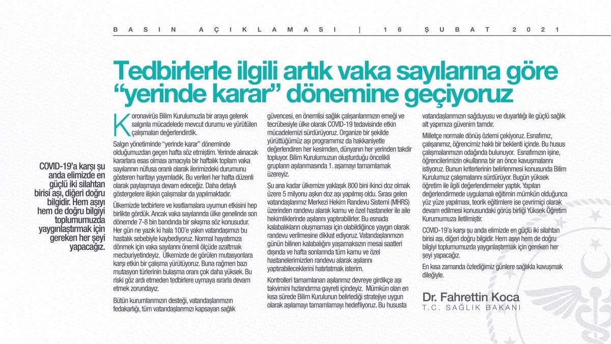 Bakan Koca: Tedbirlerle ilgili artık 'yerinde karar' dönemine geçiyoruz