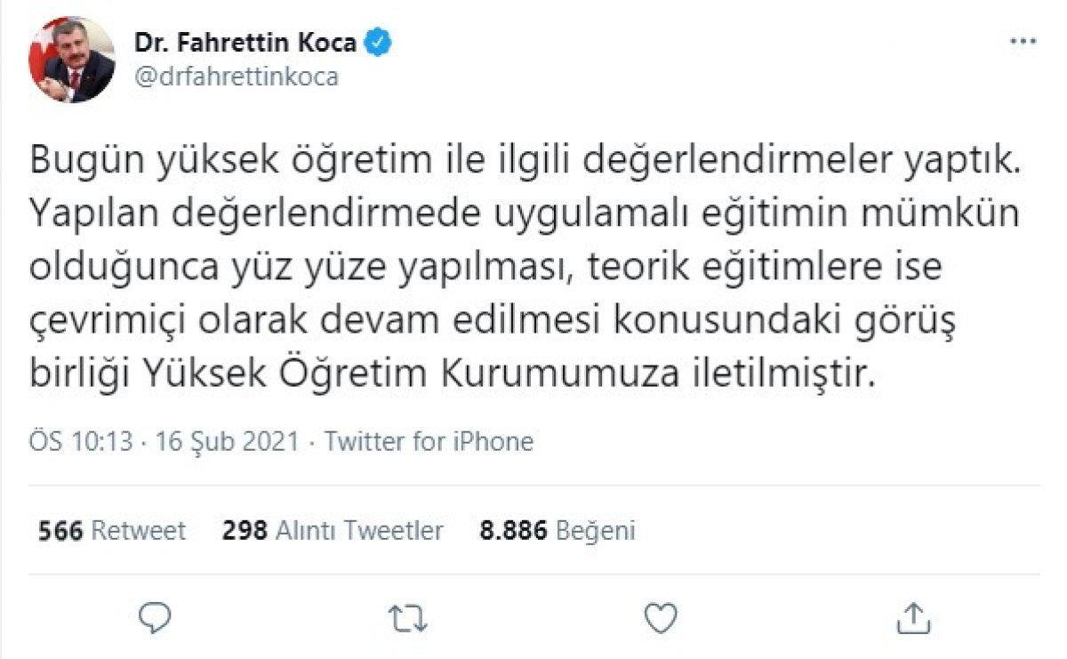 Fahrettin Koca'dan yüz yüze eğitim açıklaması