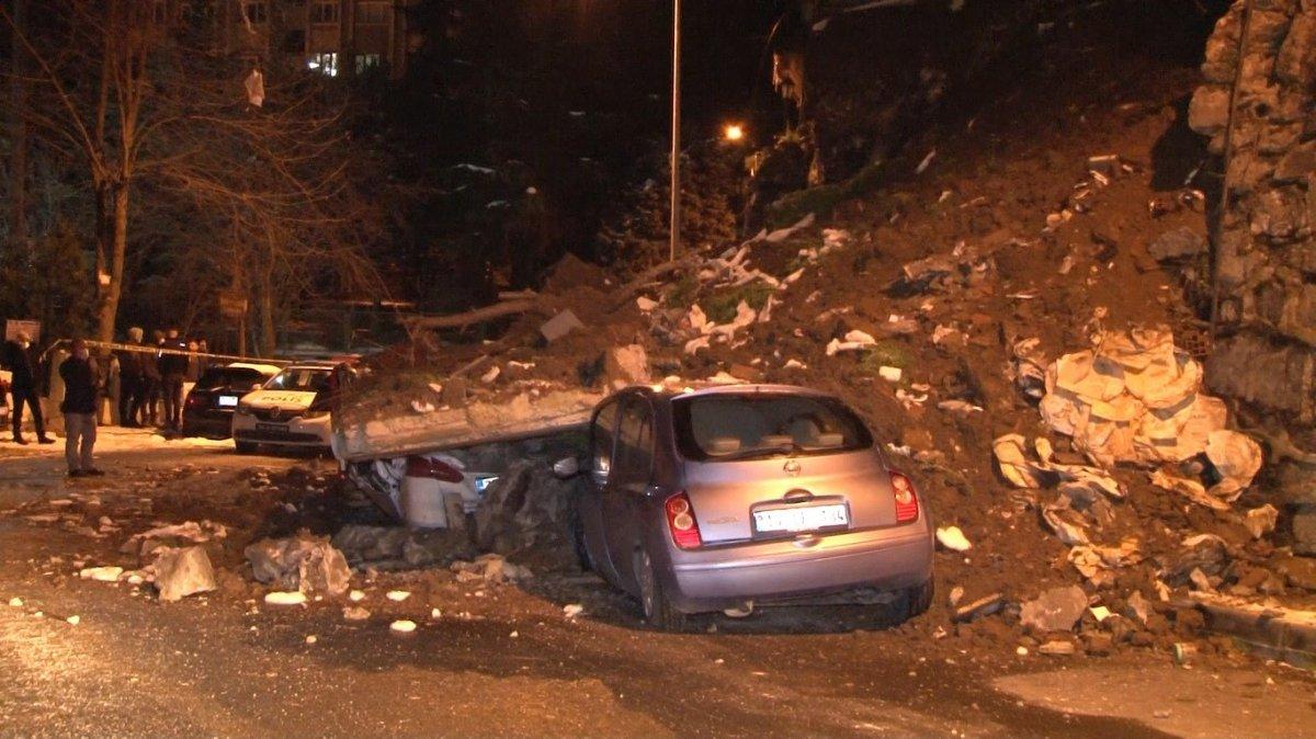 Kağıthane’de istinat duvarı çöktü, 4 araç enkaz altında kaldı