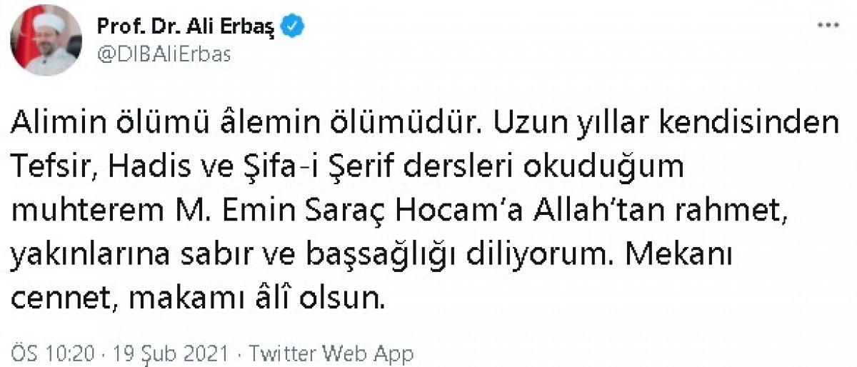 Hadis alimi Muhammed Emin Saraç vefat etti