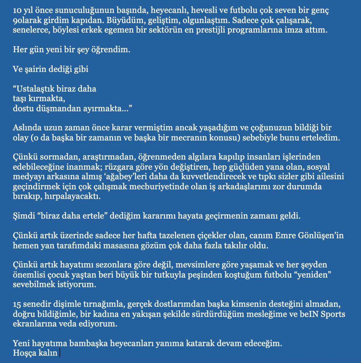 Nazlı Canyurt, beIN Sports'tan ayrıldığını açıkladı