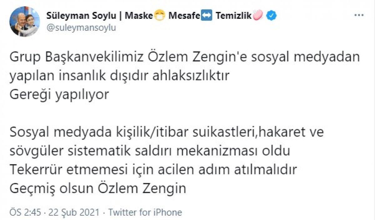 İçişleri Bakanı Süleyman Soylu: Özlem Zengin için gereği yapılıyor