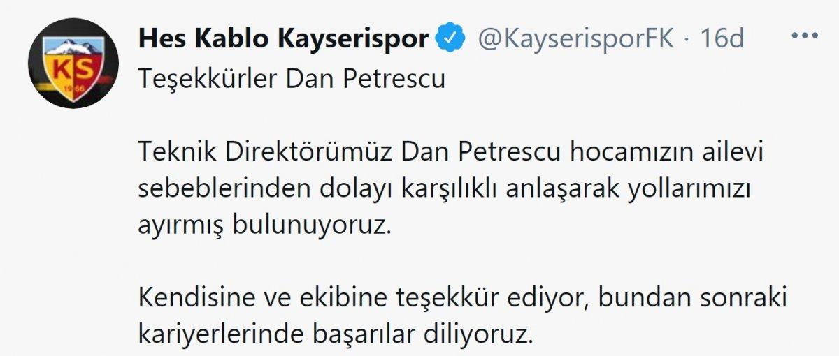 Kayserispor, Petrescu ile yollarını ayırdı